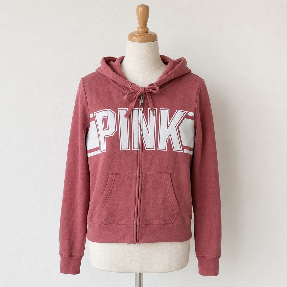 Victorias Secret Pink Zip Hoodie S Y2K‎ Cropped Kangaroo Pocket 2000s Cozy